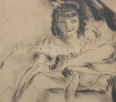 Prihoda István (1891-1956): Lányka. Rézkarc, papír, jelzett. Néhány kevés apró folttal. Dekoratív, ü...
