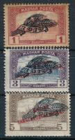 1920 Búzakalász 1K, 3K, 5K hiányos felülnyomattal, elcsúszott középrésszel illetve elcsúszott értékszámmal