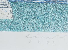 Rácmolnár Sándor (1960-): Szent Sebestyén és Rókus szobor (Vác), 1992. Ofszet litográfia, papír, jel...