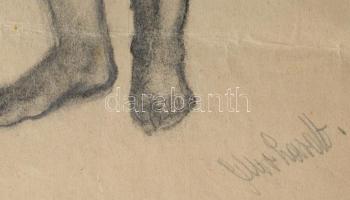 Morzsa-Morhardt Gyula (?-?), működött a XX. században: Álló női akt. Szén, papír, jelzett, sérült, 4...