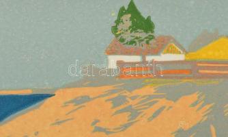 Bokros László (1928-2017): Zagyvapart (Szolnok). Linómetszet, papír, jelzett, lapszéli ázásnyomokkal...