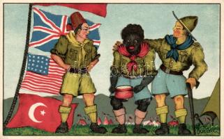 International scout camp artist signed litho