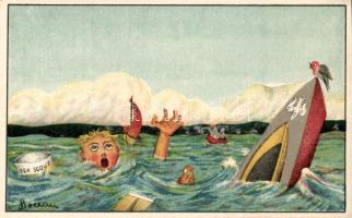 Scout drowning artist signed litho