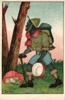 Black scout and mushroom artist signed litho