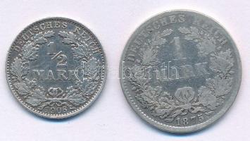 Német Birodalom 1875D 1M Ag + 1906D 1/2M Ag T:XF-VF German Empire 1875D 1 Mark Ag + 1906D 1/2 Mark Ag C:XF-VF Krause KM#7, KM#17