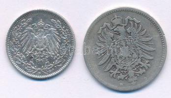 Német Birodalom 1875D 1M Ag + 1906D 1/2M Ag T:XF-VF
German Empire 1875D 1 Mark Ag + 1906D 1/2 Mark ...