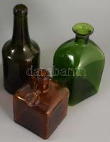 4 db régi likőrös üveg, egyik Gschwindt felirattal. 15-24 cm Hibátlanok