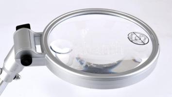 Asztali, állítható magasságú nagyító, kétféle nagyítással d: 13,5 cm