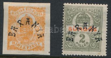 Baranya II. 1919 Sürgős + Hírlapbélyeg a felülnyomatból hiányzó értékszámmal, Bodor vizsgálójellel