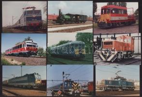Vegyes, mozdonyokról készült fotó tétel, színes képek, 18 db fotó, 7,5×15 és 12,5×17 cm közötti méretekben