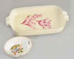 Hollóházi hamuzó h: 17 cm + sérült Herendi ékszeres edény h: 7 cm