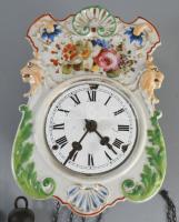 Antik porcelán lapos parasztóra, eredeti súlyokkal, ingával