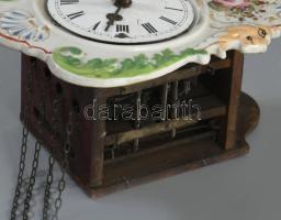 Antik porcelán lapos parasztóra, eredeti súlyokkal, ingával