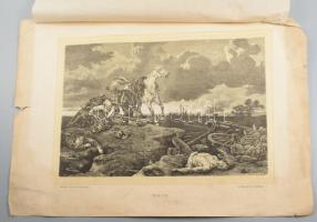 1868 Wágner Sándor (1838-1919) után Morelli Gusztáv (1848-1909) metszése: Csata után, a Honvédalbum melléklete, fametszet, papír, jelzett a metszeten, lapszéli sérülésekkel, kissé sérült hártyapapírral, 20,5x31 cm