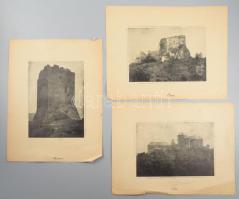 cca 1900 7 db magyar várakat ábrázoló fénynyomat, változó állapotban, lapszéli sérülésekkel, 24x31,5...