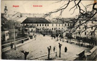 1913 Ungvár, Uzshorod, Uzhhorod, Uzhorod; Kishíd utca, Ungvári Népbank, Ungvári műmalom raktára / street view, bridge, bank, mill warehouse (ragasztónyom / glue mark)