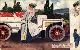 1907 Motor car for sale - Too fast for owner. Raphael Tuck &amp; Sons' "Oilette Remarq...