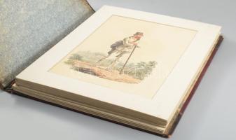 1804 William Ellis (1747-1810): 10 db színezett fametszet (vidéki élet, különböző viseletek), paszpartuban, vegyes állapotban, látható méret: 27x20 cm körül