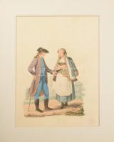 1804 William Ellis (1747-1810): 10 db színezett fametszet (vidéki élet, különböző viseletek), paszpa...