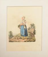 1804 William Ellis (1747-1810): 10 db színezett fametszet (vidéki élet, különböző viseletek), paszpa...