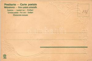 Prosit Neujahr / New Year greetings with cupid, hearts, lady with tennis racket. Art Nouveau, Emb. l...