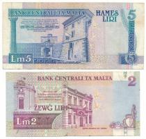 Málta DN(1999-2007) 2L + 5L T:F
Malta ND(1999-2007) 2 Liri + 5 Liri C:F,
Krause P#45d, P#46d