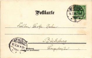 1898 Tummle Dich! Aquarell-Sport-Postkarte No. 19. Fr. W. Juxberg Kunstverlag / tennis court with pl...