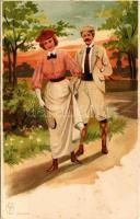 Romantic couple playing tennis. E.S.D. Serie 8070. litho (fl)