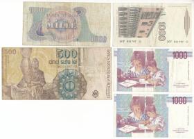 Olaszország 1962. 1000L + 1982. 1000L + 1990. 1000L (2x) + 1991. 500L T:VF,F
Italy 1962. 1000 Lire ...