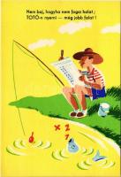 Nem baj, hogyha nem fogsz halat; TOTÓ-n nyerni - még jobb falat! Totó tippszelvény reklám 1954. / Hu...