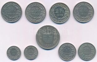 Svájc 1968-1981. 1/2Fr Cu-Ni (2xklf) + 1968-1982. 1Fr Cu-Ni (2xklf) + 1969-1980. 2Fr Cu-Ni (4x ebből 3xklf) + 1997. 5Fr Cu-Ni T:XF,VF