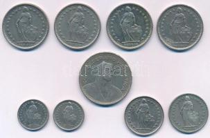 Svájc 1968-1981. 1/2Fr Cu-Ni (2xklf) + 1968-1982. 1Fr Cu-Ni (2xklf) + 1969-1980. 2Fr Cu-Ni (4x ebből...