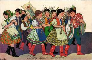 Boldog húsvéti ünnepeket! Magyar művészlap / Hungarian Easter greeting art postcard s: Bernáth (r)