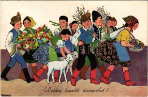 Boldog húsvéti ünnepeket! Magyar művészlap / Hungarian Easter greeting art postcard s: Bernáth (gyűr...