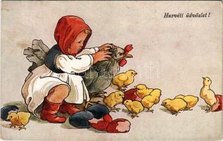 1921 Húsvéti üdvözlet / Hungarian Easter greeting art postcard. Rotophot Budapest Nr. 6729-2. (Rb)