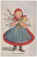 Húsvéti üdvözlet / Hungarian Easter greeting art postcard. Rotophot Budapest Nr. 6729-4. (ázott / we...