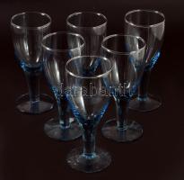Tengerkék színű talpas pohár garnitúra, 6 darab, hibátlan, m: 18 cm