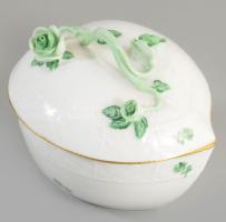 Herendi szív alakú bonbonier futórózsa fogóval. Jelzett, 2. oszt, hibátlan, 14x13 cm