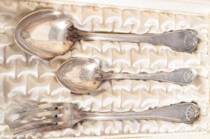 Orfévrerie Le Mondial francia háromrészes utazó evőeszköz készlet díszdobozban, jelzett, jó állapotb...