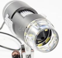 USB digitális mikroszkóp, tartóval, dobozában, leírással