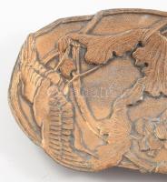 Szecessziós, hosszúkás formájú dísztál, sólyom és florális motívumos díszítéssel, bronzírozott fém, ...