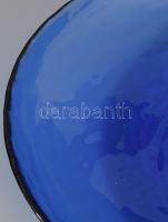 Királykék színű üveg asztalközép kínáló. Anyagában színezett, hibátlan, d: 29,5 cm