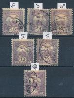 1900 Turul 5 db 12f 3 féle vízjellel, 2 féle számvízjellel és csillagidom állással stecklapon