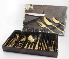 6 személyes 24 részes aranyozott evőeszköz készlet, sérült dobozában.