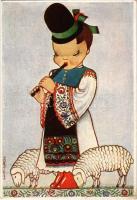 1942 Mezőkövesdi juhászbojtár, magyar folklór művészlap / Hungarian folklore art postcard s: M. Patz...