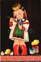 Magyar folklór művészlap / Hungarian folklore art postcard s: M. Patz Kató (lyuk / pinhole)