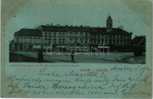 Eszék, Essegg, Osijek; Hauptplatz / Glavni trg / Fő tér, lóvasút, üzletek. Ottokar Rechnitzer kiadás...