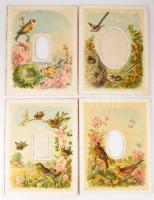 ca 1890 4 db Litho fényképtartó, vizitkártya és kabinetfotó paszpartu litográfált képekkel. Lapméret 24x30 cm