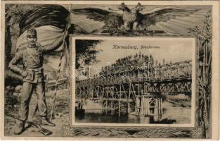 Korneuburg, Cs. és kir. vasúti- és távíróezred, hídépítés közben. Szecessziós montázs keret katonáva...