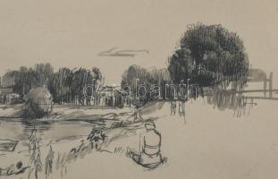 Élesdy István (1912-1987): Strand, 1956. Tus, papír, jelzett. Üvegezett, kissé sérült fakeretben. 14...